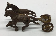 Vintage Cast Iron 2 Horses Pulling Cart 6’’ Long ………[S7-2]