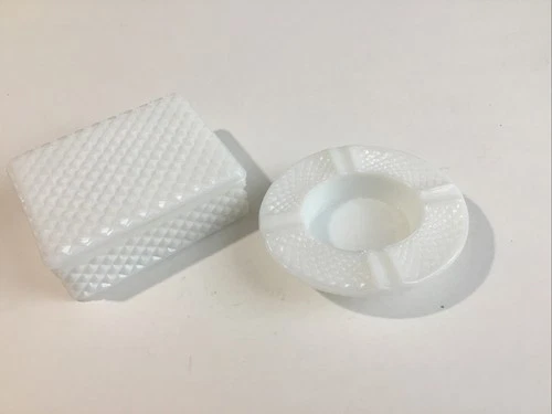Vintage Westmoreland Ashtray And Cigarette Box Milk Glass Very Nice.