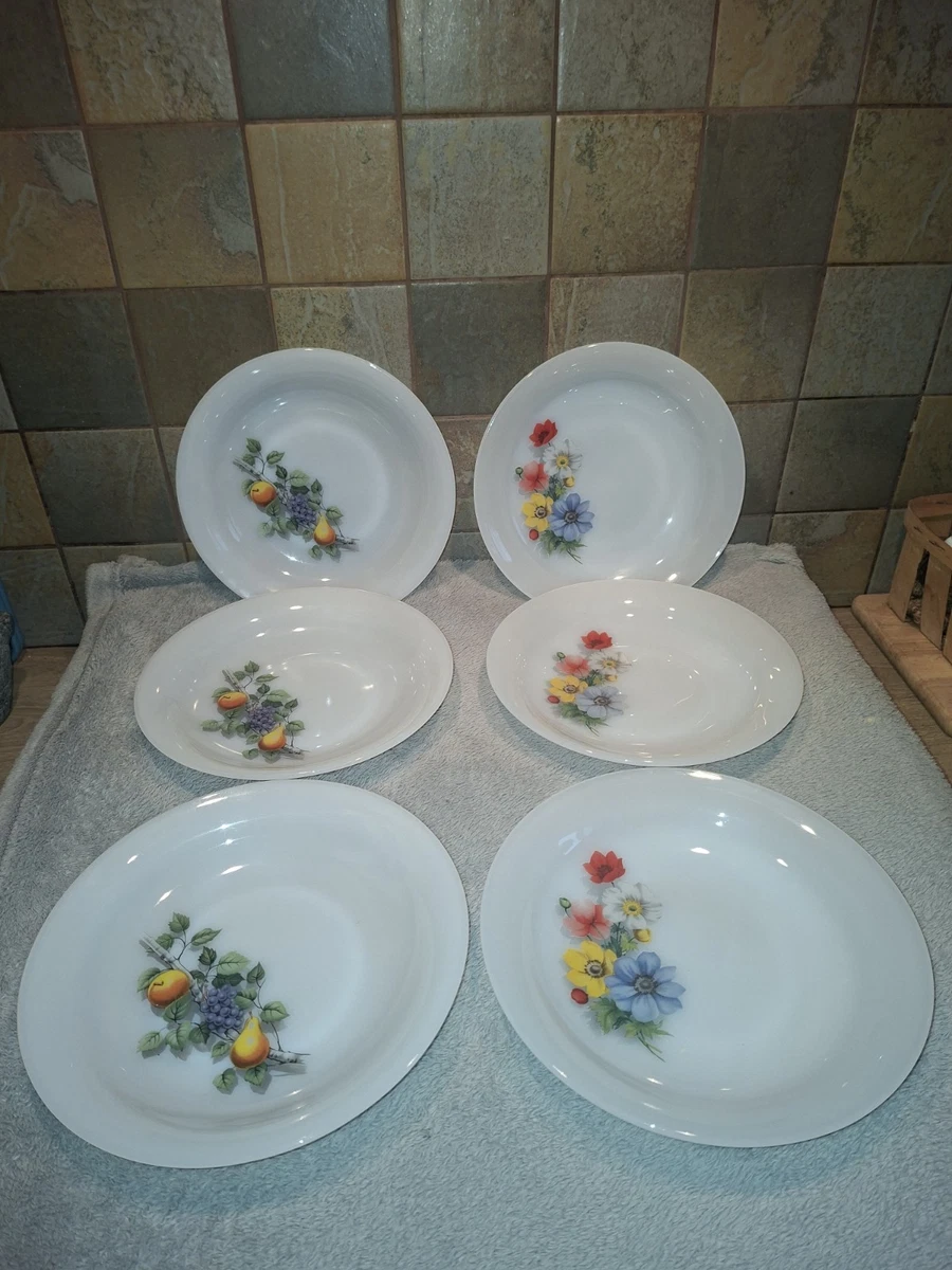 Lot D'assiettes à Soupe Arcopal Vintage - Décor Fruits - Verre