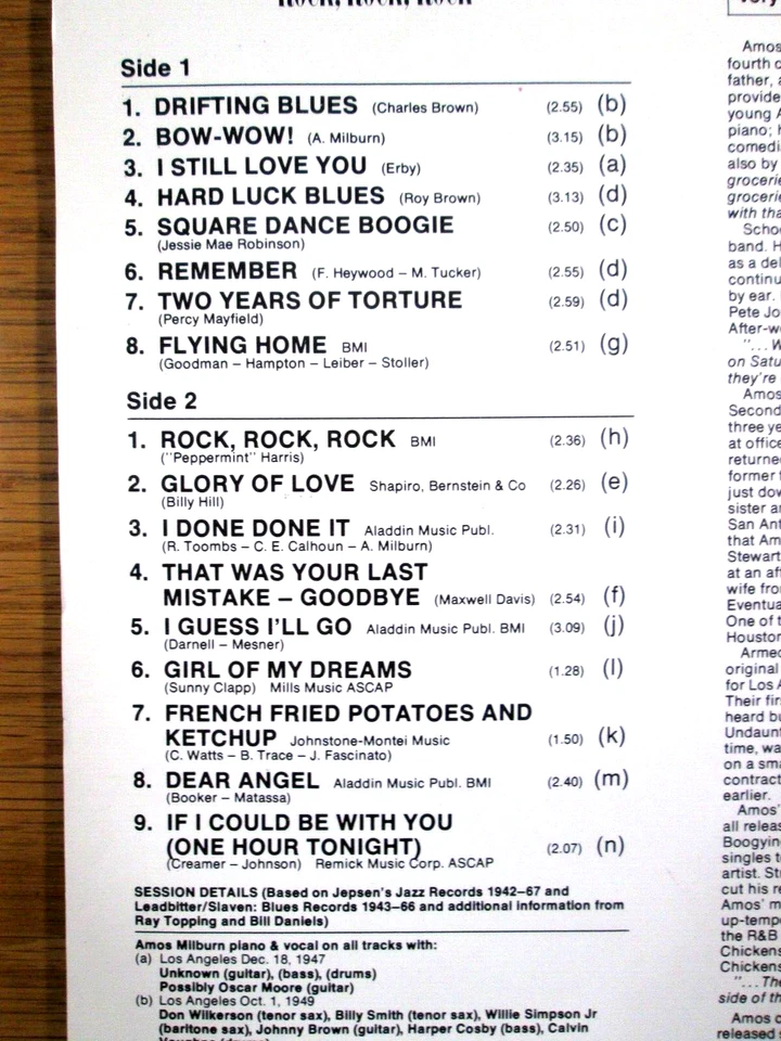 GREAT IMPORT BLUES LP - AMOS MILBURN - ROUTE 66 KIX-21 - "ROCK, ROCK, ROCK"  - Image 3 of 3