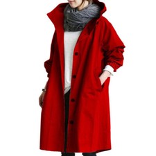 Womens Oversize Hooded Trench Coat Outdoor Ladies Wind Raincoat Forest Jacket