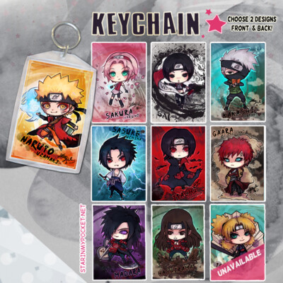 Naruto Anime Keychain Double-Sided Chibi Art - Sasuke Sakura Sai Gaara Kakashi +