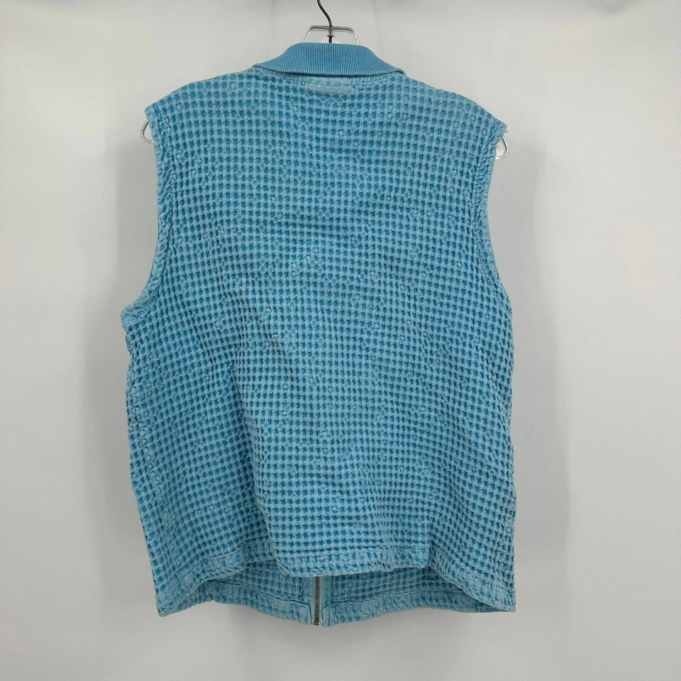 Chaleco para mujer Fresh Produce talla L azul tejido gofre bolsillos con cremallera completa sin mangas Foto 2 de 4