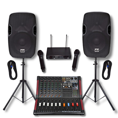 MUSYSIC Professional PA System 2000W 6 Channel Mixer 12'' Speakers Wireless Mic