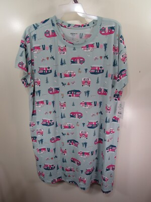 New Women Joy  Spun Sleepshirt Size 2X 3X Blue Campers Short Sleeve Pull Over