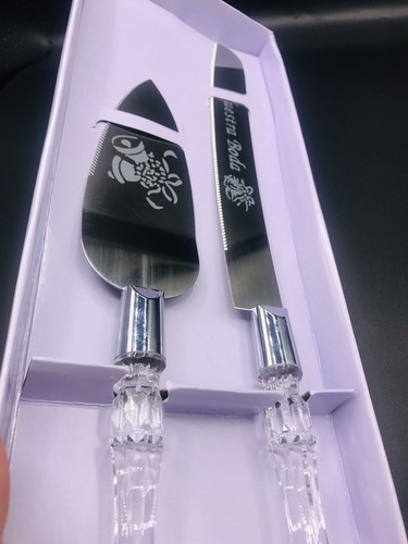 Wedding Elegant Cake Knife Server Set Faux Stainless Steel Nuestra Boda Set - Picture 3 of 6