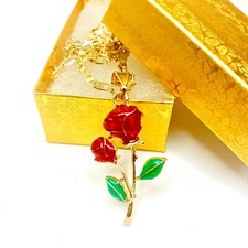 14k Gold Plated Rose Flower Pendant Necklace Chain cadena con Dije de flor