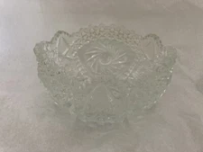 Crystal Glass Serving Bowl pressed clear glass Etched Star Pattern 7.5”