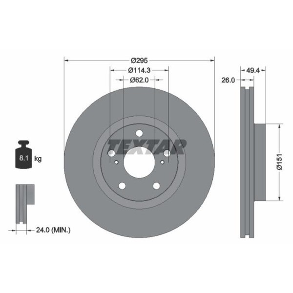 Textar 2X Bremsscheibe Vorne Ø295Mm FüR Toyota Corolla Verso Zer_ Zze_ R1_-image