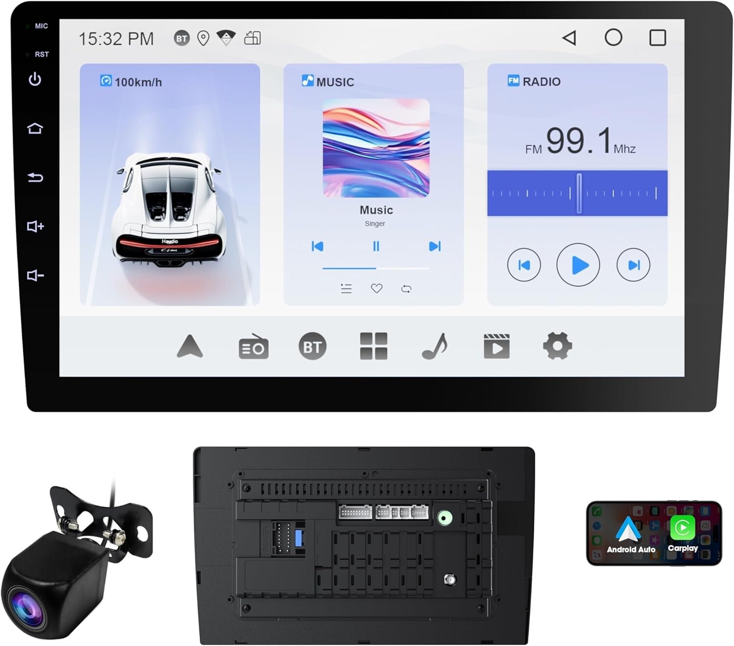 Autoradio double DIN écran tactile compatible CarPlay Android Auto système Haudio