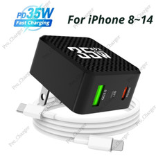 PD 35W GaN Fast Charger USB C Power Adapter Cable For iPhone 14 13 12 11 Pro X 8