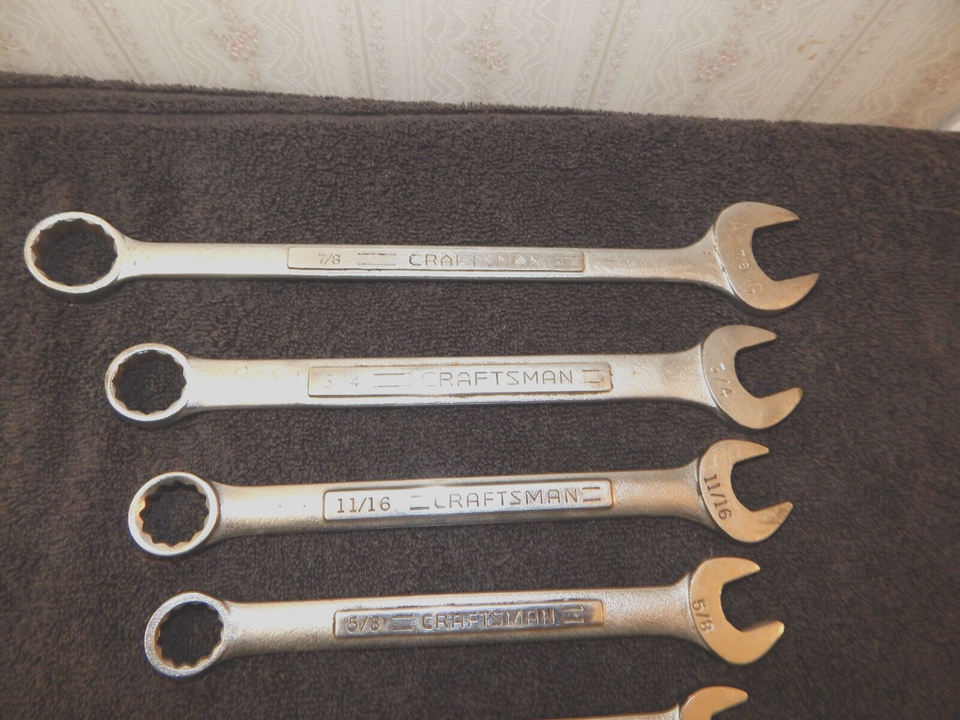 10 Pc. Vtg Craftsman USA Combination Wrench Set SAE 12 Pt. 1/4” To 7/8
