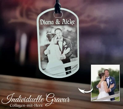 COLLAGEN MIT HERZ Anhänger Schlüssel Acrylglas + Fotogravur Geschenk Valentinstag Hochzeit Liebe