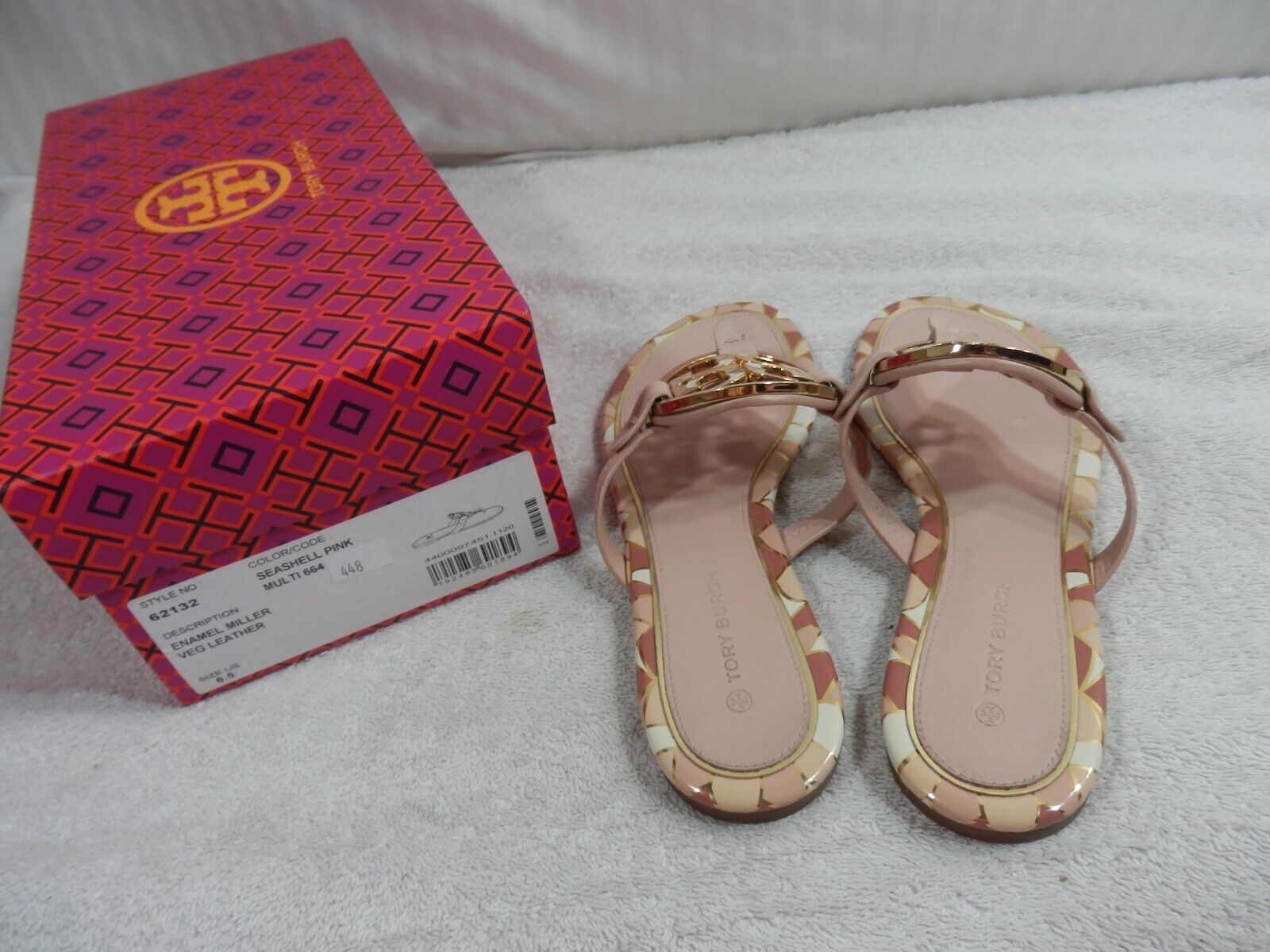 Tory Burch Enamel Miller Sandal size . M Seashell Pink | eBay