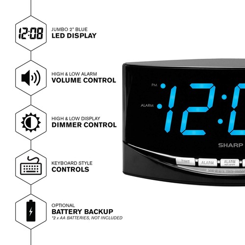 Easy to See Alarm Clock with Jumbo 2” Numbers - Bright Blue LED Display - Easy - Picture 6 of 7
