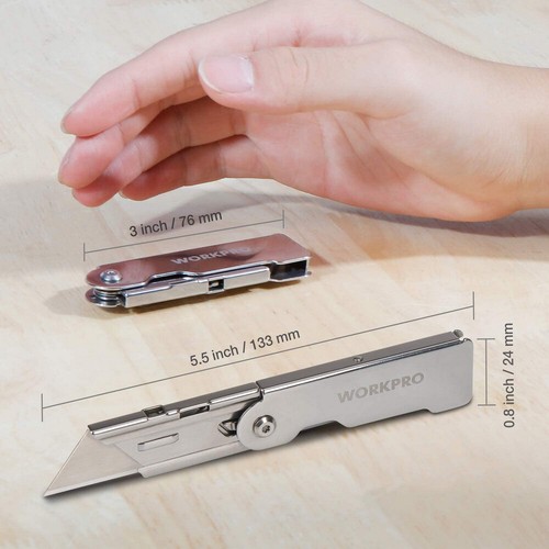 WORKPRO 3PC Compact Folding Utility Knife Lock Back Box Cutter Clip Pocket Knife - Picture 5 of 11