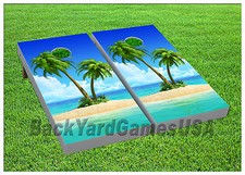CORNHOLE BEANBAG TOSS GAME w Bags Game Boards Island Beach Ocean Tree Set 934
