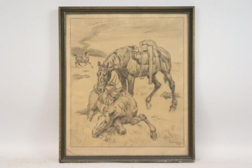 "Das Pferd im Weltkrieg" Kohlezeichnung Albert REIBMAYR (1881-1941) (BM9993) - Foto 1 di 14