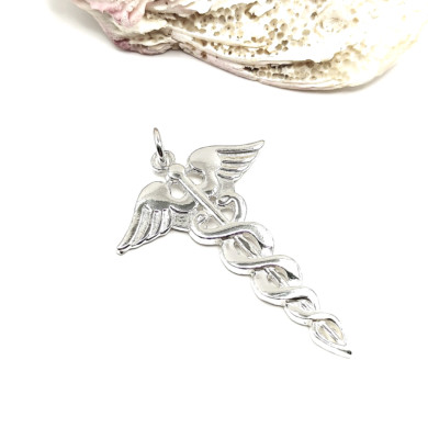 Handgefertigter medizinischer Anhänger Sterlingsilber 925 altgriechisch Caduceus Gott Hermes