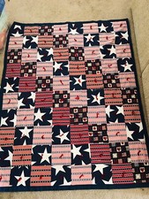 Handmade Quilt Stars Stripes Red White Blue Baby Crib Toddler Throw blanket L4