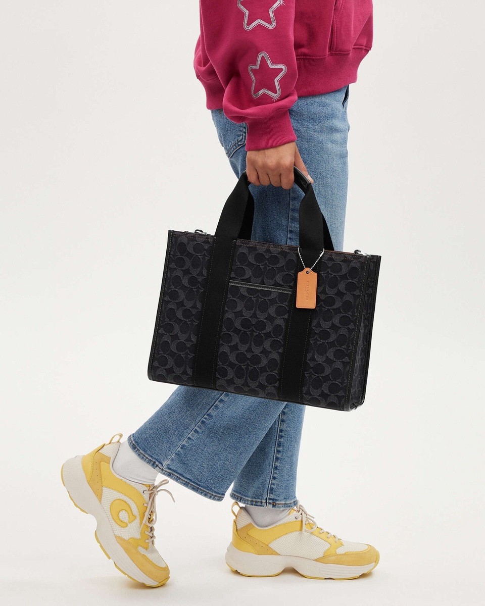 NWT Coach CP105 Smith Tote In Signature Denim Black Canvas Leather