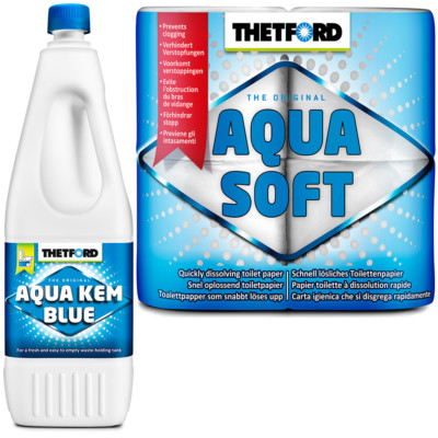 Thetford 2L Aqua Kem Blue + 4 Rollen Soft Toilettenpapier Camping Spülzusatz Set