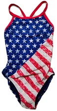 TYR DURAFAST USA FLAG Star Spangled DIAMONFIT Swimsuit - Women 34 NEW