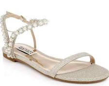 NIB BADGLEY MISCHKA KLARE PEARL SANDAL DRESSY SZ 6 PLATINUM WEDDING PROM NEW