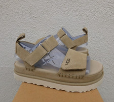 UGG MUSTARD SEED GOLDENSTAR SUEDE PLATFORM STRAPPY SANDALS, US 6/ EUR 37 NEW