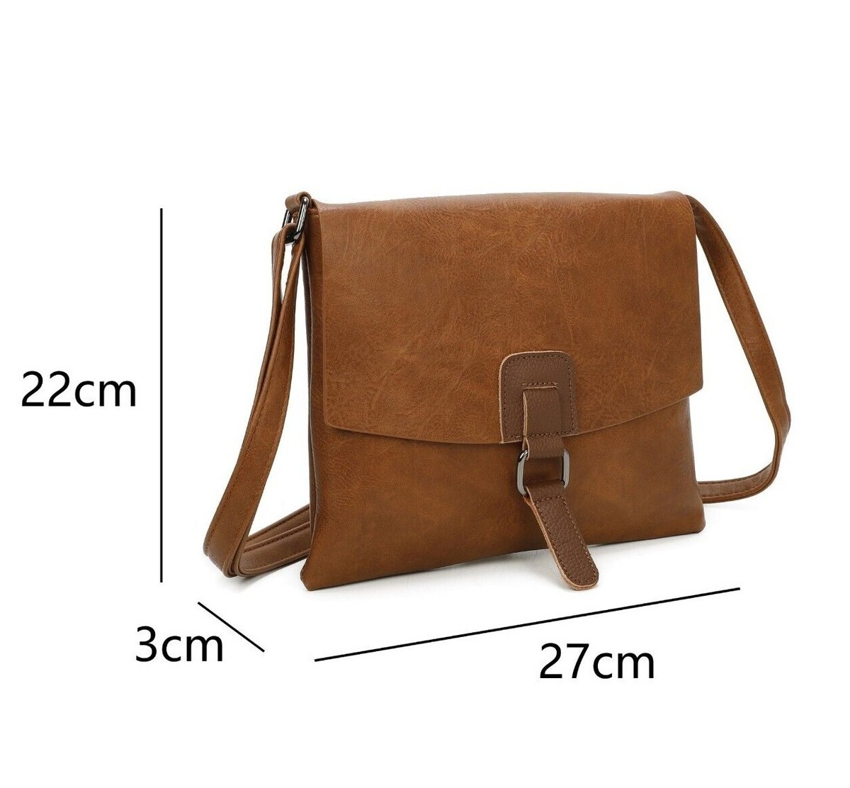 Women's Brown Flap Crossbody Bag - PU Leather Shoulder Bag With Detachable Strap, 19x6x15.5 Cm