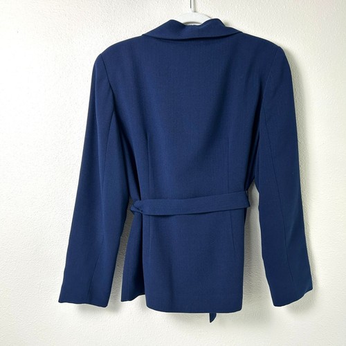 Bob Mackie Studio Blazer Jacket Size 10 Navy Blue Snap Closure Tie Belt SM833 - Picture 3 of 10