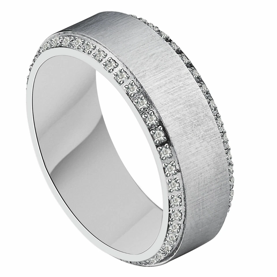 Alianzas de boda para hombre de ajuste cómodo corte redondo diamante simulado plata de ley maciza