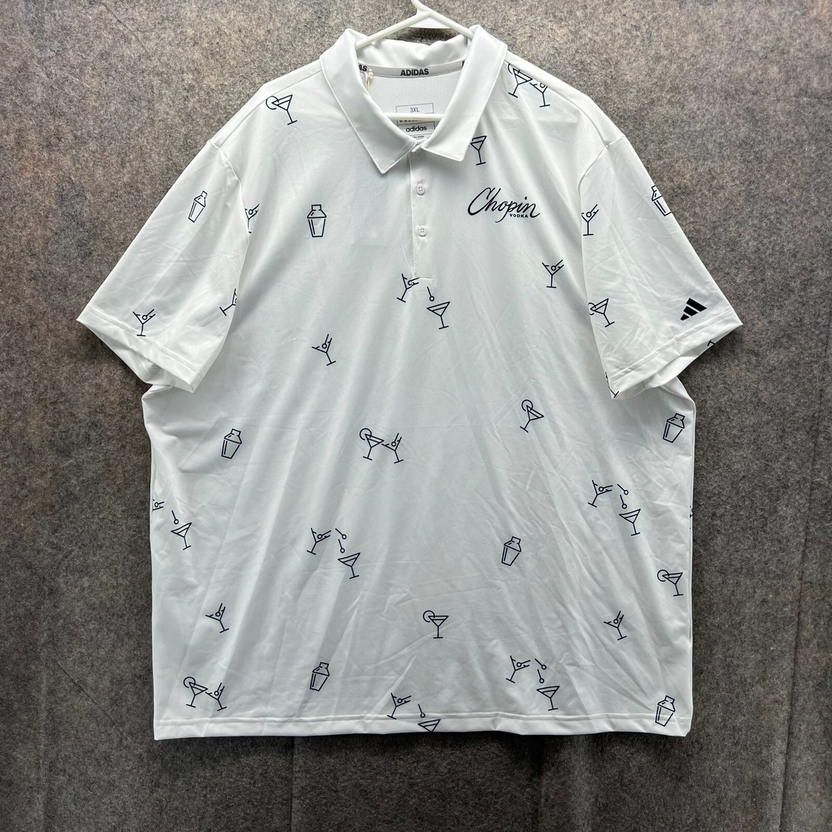 Adidas Polo Shirt Mens 3XL White Chopin Vodka Martini AOP Golf