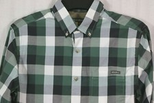 Men's Eddie Bauer Classic Fit M Plaid Button Down Shirt Gray Green Poly/Cotton