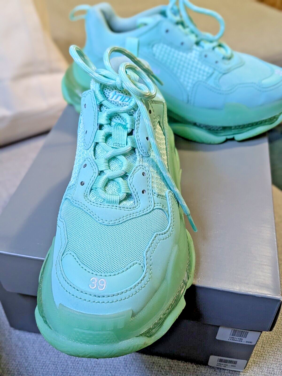 Size 9 - Balenciaga Triple S Sneaker Clear Sole - Mint Blue/Green