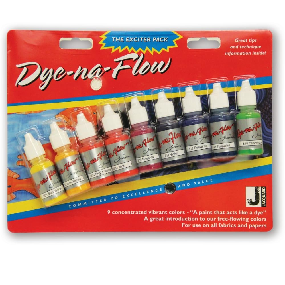 Jacquard Dye-Na-Flow Exciter Pack 9 Colors,Fabric Paints & M
