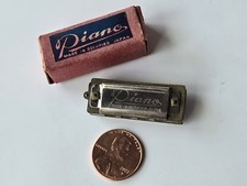 1" Mini Harmonica, Metal Made In Japan. Plays w/ Box. Piano Brand. Rare Novelty