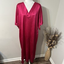 Vtg Dreamy Nights By Avon Nightgown Long Shirt Pink Satin V-neck Short Sleeve L
