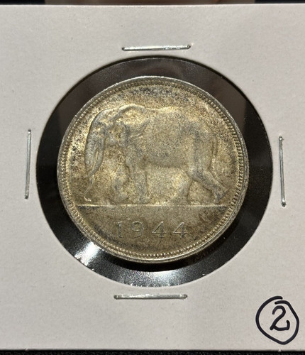 BELGIAN CONGO 50 Francs 1944, African Elephant, Silver, Virtually UNC #2. RA1