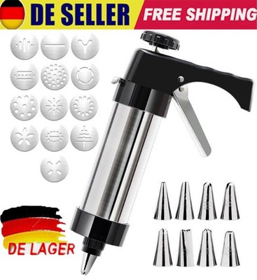 22tlg Gebäckspritze Gebäckpresse Zubehörset Backspritze Garnierspritze für Keks