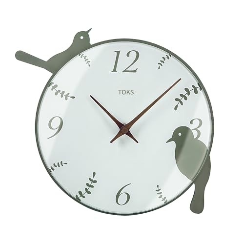Wall Clock with Bird Design, Whisper-Quiet, Modern 13.7 Inch Battery Art Deco