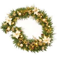 9Ft Christmas Garland Prelit with Gold Berries and Balls,Flower and 50 Lights...