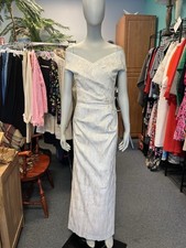 Teri Jon Rickie Freeman Silver Metallic Off Shoulder Formal Gown Dress Size 4