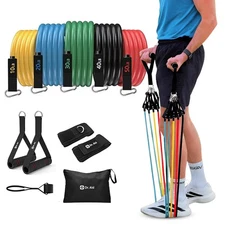 Resistance Bands Set – 5 Stackable Workout Bands with Handles, Pure Latex, Hi...