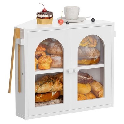 Corner Bread Box for Kitchen Countertop, 2 Tier Bamboo Bread Storage Containe...