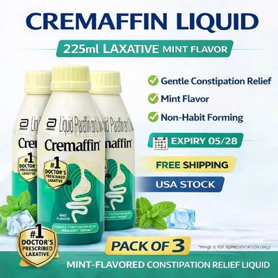 3 X Cremaffin Constipation Relief Liquid 225ml | Mint Flavor | Exp 05/2028