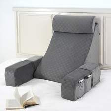 21" Reading Pillow with Arms and Headrest – Tall Back Support Cushion for Adu...