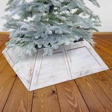 Stephan Roberts Wooden Trapezoid Christmas Tree Collar & Tree Skirt, Fits Tre...