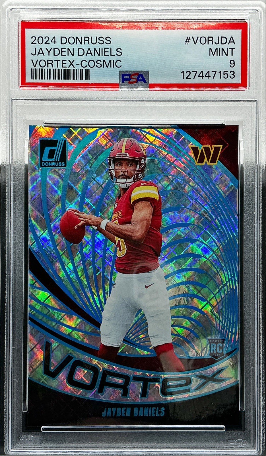 2024 Donruss - Jayden Daniels Vortex Cosmic Prizm /100 Rookie (RC) Mint PSA 9