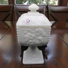 Vtg Westmoreland Milk Glass Square Pedestal Covered Wedding Cake Box Grape Motif
